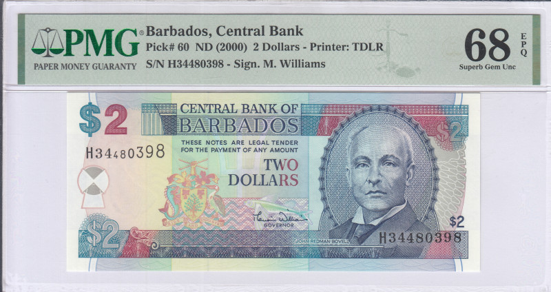 Barbados 2 Dollars 2000 P60 PMG68 EPQ