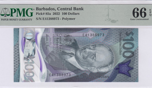 Barbados 100 Dollars 2022 P85a PMG66 EPQ