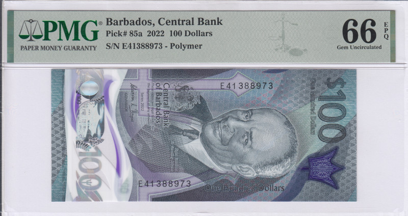 Barbados 100 Dollars 2022 P85a PMG66 EPQ