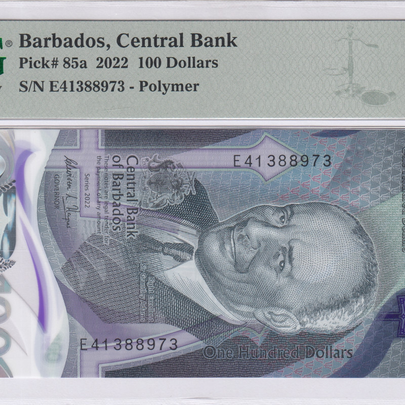 Barbados 100 Dollars 2022 P85a PMG66 EPQ Barbados 100 Dollars 2022 P85a PMG66 EPQ