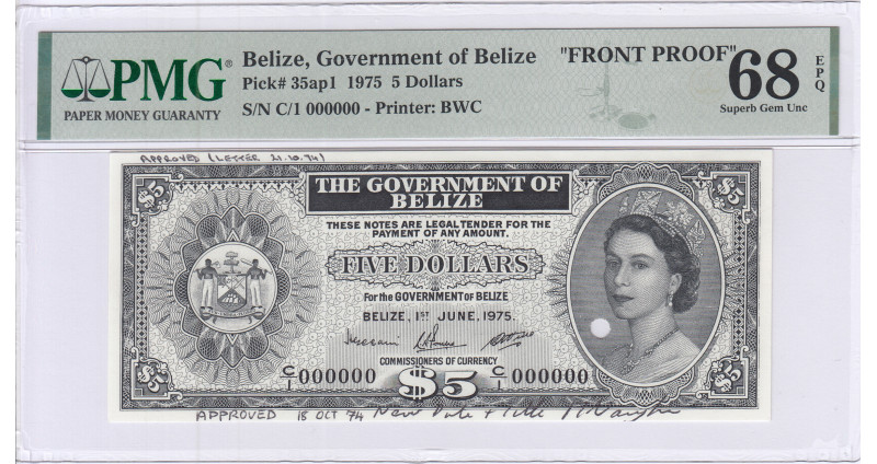 Belize 5 Dollars 1975 P35ap1 PMG68 EPQ