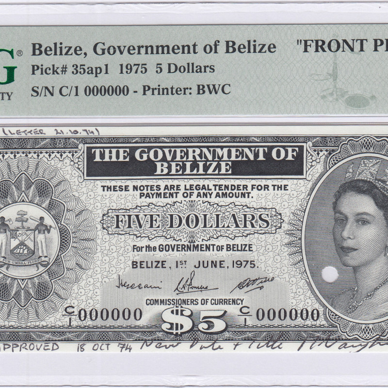 Belize 5 Dollars 1975 P35ap1 PMG68 EPQ Belize 5 Dollars 1975 P35ap1 PMG68 EPQ