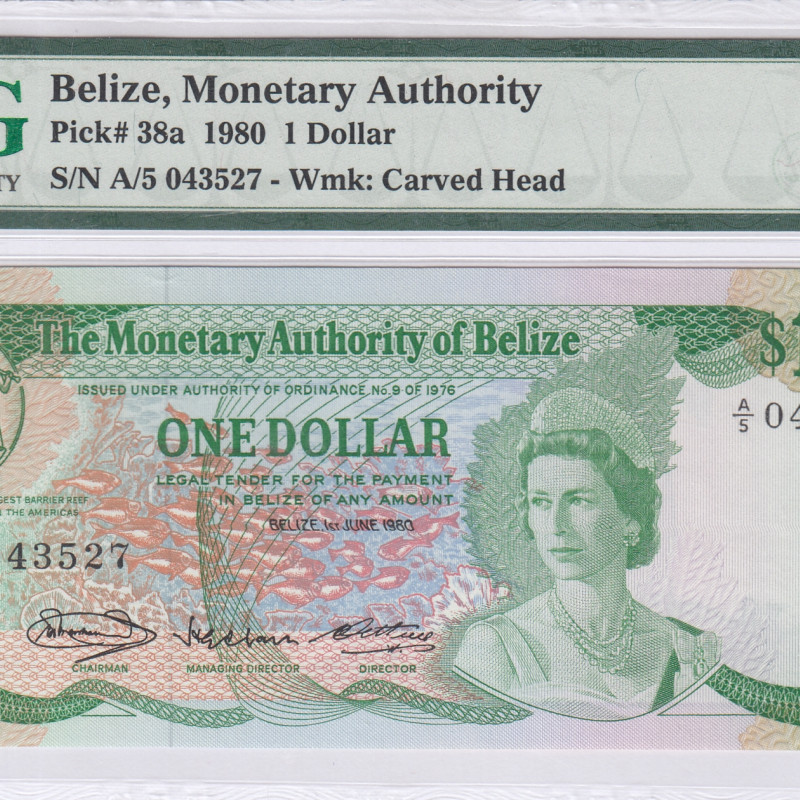 Belize 1 Dollar 1980 P38a PMG65 EPQ Belize 1 Dollar 1980 P38a PMG65 EPQ