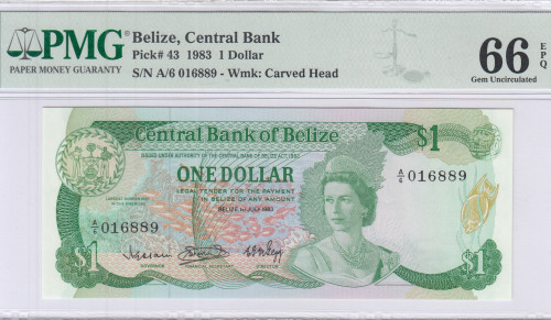 Belize 1 Dollar 1.7.1983 P43 PMG66 EPQ