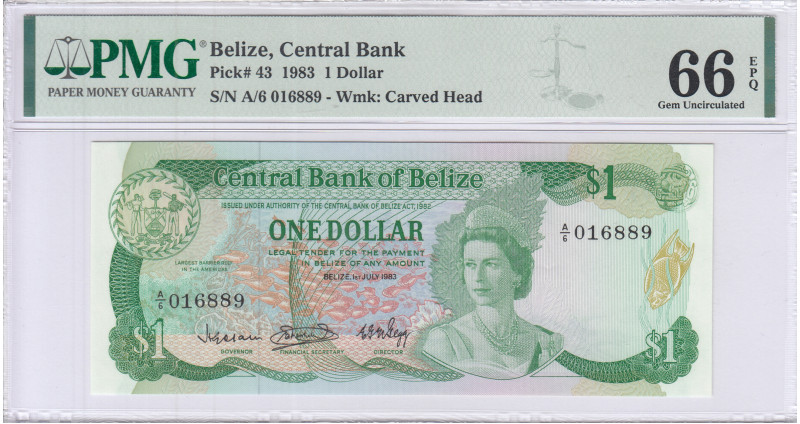 Belize 1 Dollar 1.7.1983 P43 PMG66 EPQ