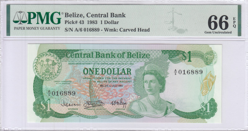 Belize 1 Dollar 1.7.1983 P43 PMG66 EPQ