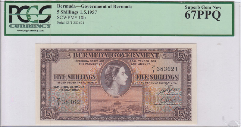 Bermuda 5 Shillings 1957 P18b PCGS67 PPQ
