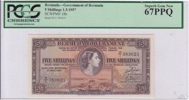 Bermuda 5 Shillings 1957 P18b PCGS67 PPQ