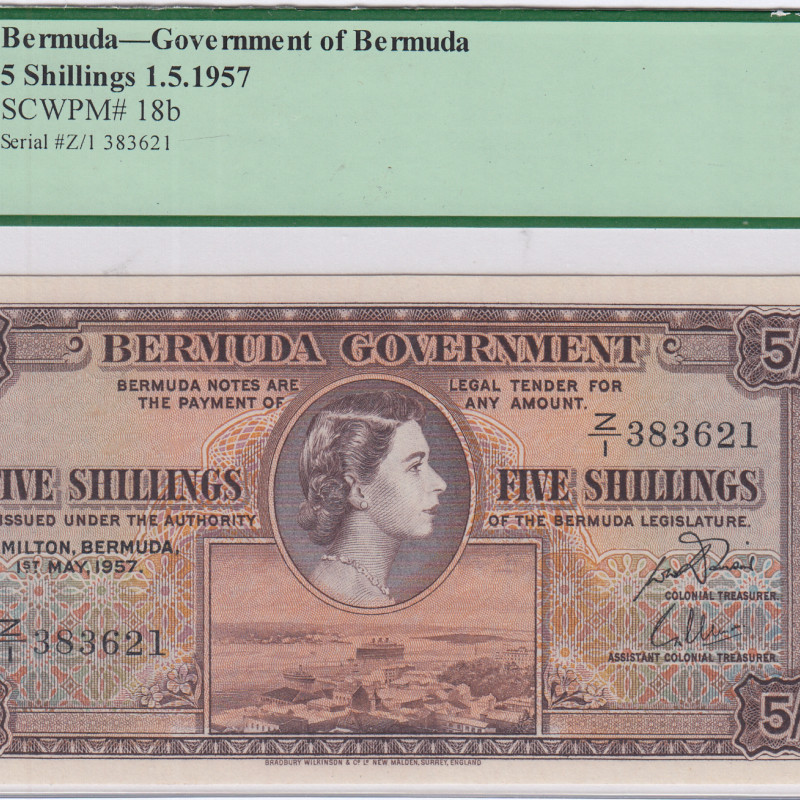 Bermuda 5 Shillings 1957 P18b PCGS67 PPQ Bermuda 5 Shillings 1957 P18b PCGS67 PPQ