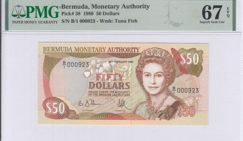 Bermuda 50 Dollars 1989 P38 PMG67 EPQ
