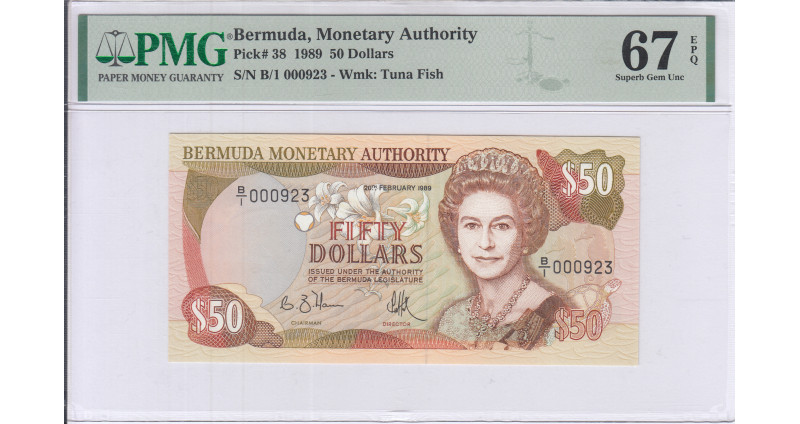 Bermuda 50 Dollars 1989 P38 PMG67 EPQ Bermuda 50 Dollars 1989 P38 PMG67 EPQ
