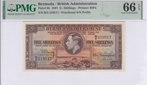 Bermuda 5/- Shillings 1937 P8b PMG66 EPQ
