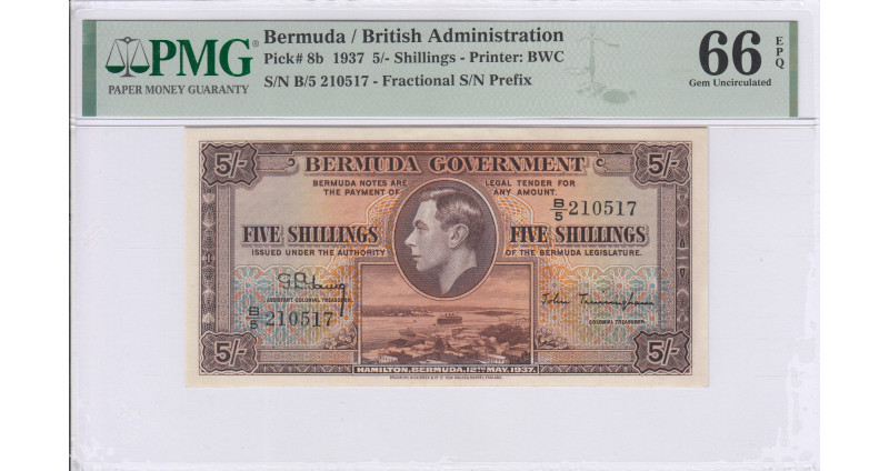Bermuda 5/- Shillings 1937 P8b PMG66 EPQ