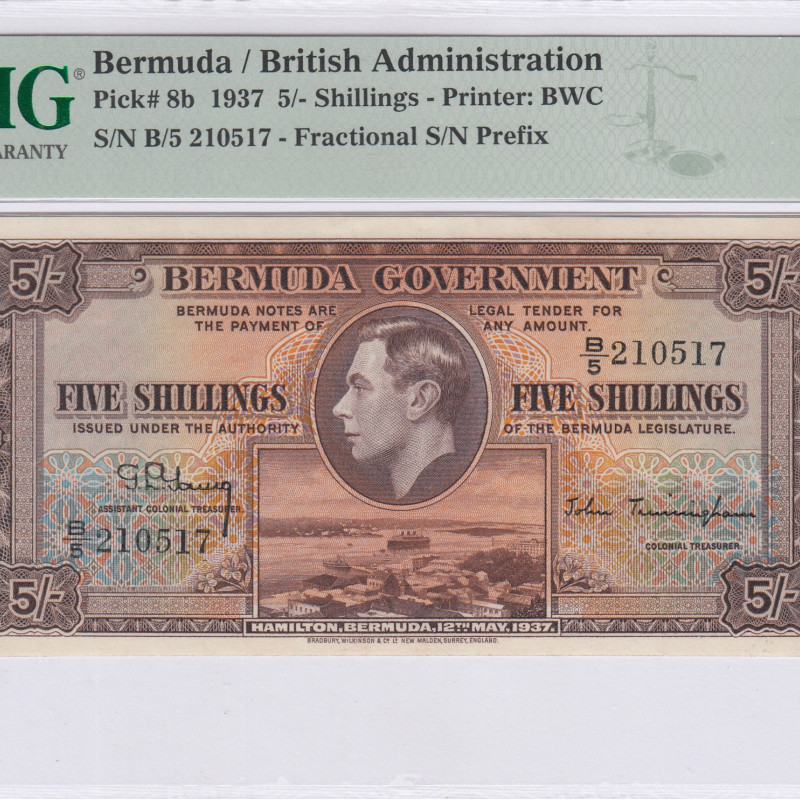 Bermuda 5/- Shillings 1937 P8b PMG66 EPQ Bermuda 5/- Shillings 1937 P8b PMG66 EPQ