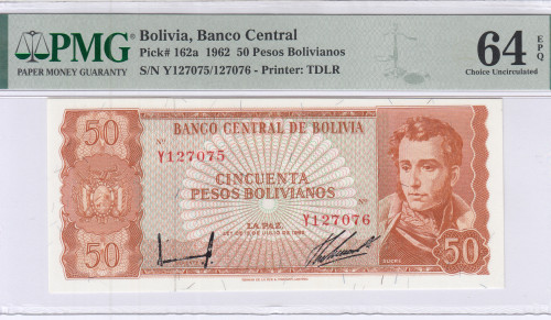 Bolivia 50 Bolivianos 13.7.1962 P162a PMG64 EPQ