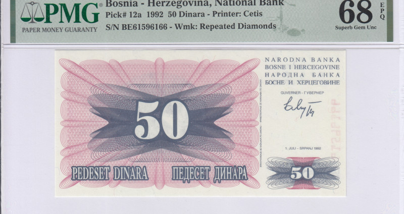 Bosnia-Herzegovina  50 Dinara 1.7.1992 P12a PMG68 EPQ
