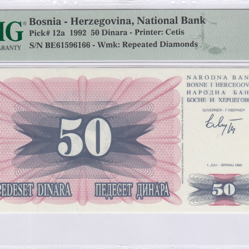Bosnia-Herzegovina 50 Dinara 1.7.1992 P12a PMG68 EPQ Bosnia-Herzegovina 50 Dinara 1.7.1992 P12a PMG68 EPQ