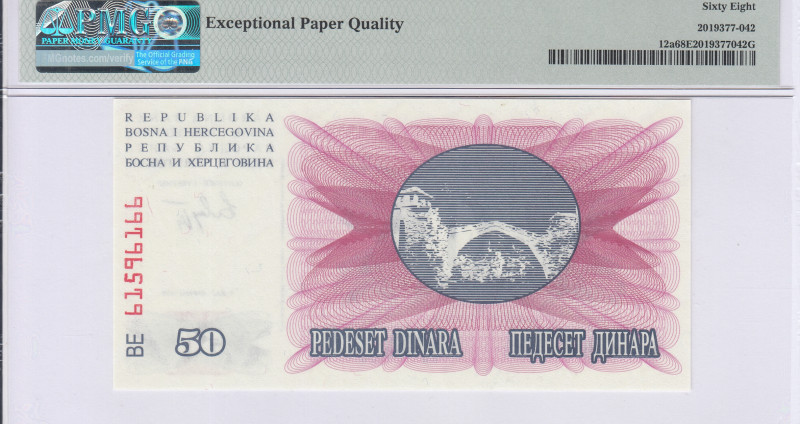 Bosnia-Herzegovina 50 Dinara 1.7.1992 P12a PMG68 EPQ Bosnia-Herzegovina 50 Dinara 1.7.1992 P12a PMG68 EPQ