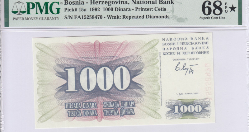 Bosnia-Herzegovina 1000 Dinara 1.7.1992 P15a PMG68* EPQ