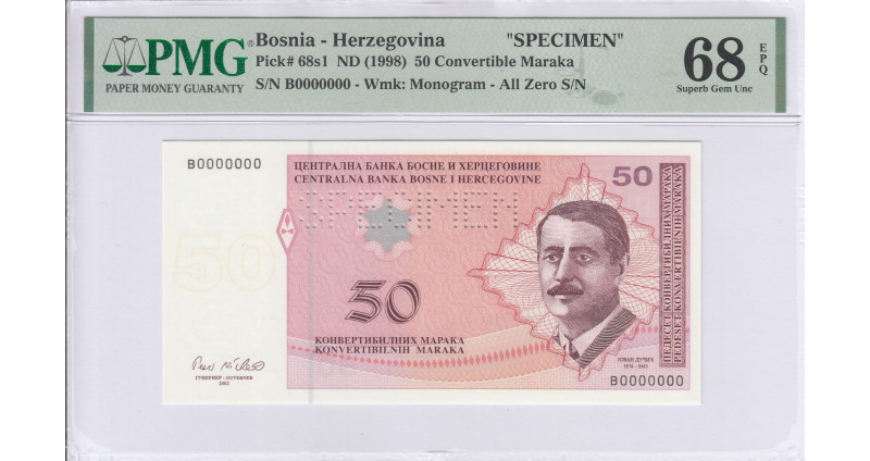 Bosnia - Herzegovina  50 Convertible Maraka 1998 P68s1 PMG68 EPQ