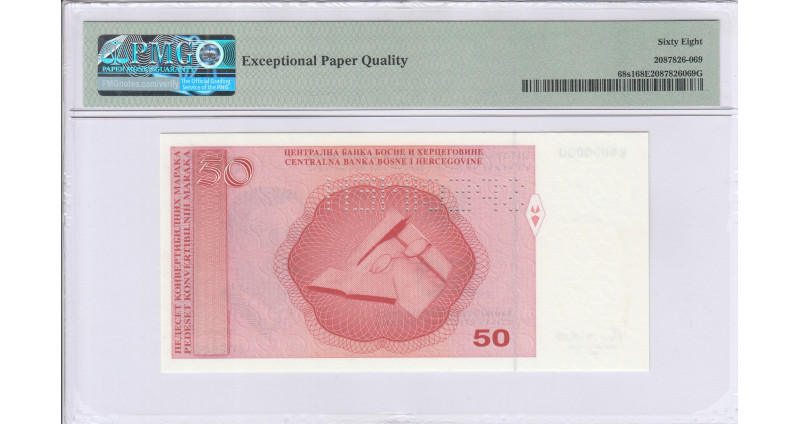 Bosnia - Herzegovina 50 Convertible Maraka 1998 P68s1 PMG68 EPQ Bosnia - Herzegovina 50 Convertible Maraka 1998 P68s1 PMG68 EPQ