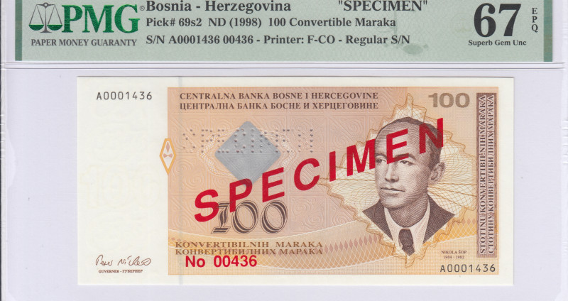 Bosnia - Herzegovina 100 Convertible Maraka 1998 P69s2 PMG67 EPQ
