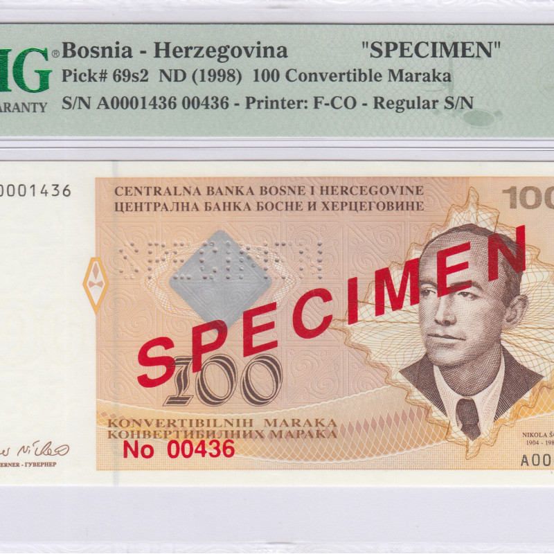 Bosnia - Herzegovina 100 Convertible Maraka 1998 P69s2 PMG67 EPQ Bosnia - Herzegovina 100 Convertible Maraka 1998 P69s2 PMG67 EPQ