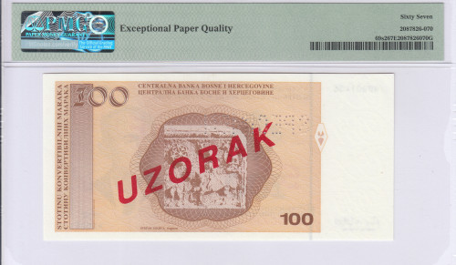 Bosnia - Herzegovina 100 Convertible Maraka 1998 P69s2 PMG67 EPQ Bosnia - Herzegovina 100 Convertible Maraka 1998 P69s2 PMG67 EPQ