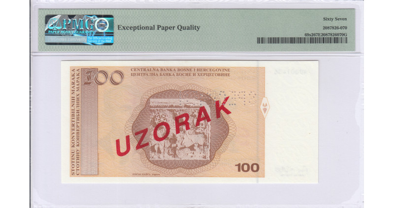 Bosnia - Herzegovina 100 Convertible Maraka 1998 P69s2 PMG67 EPQ Bosnia - Herzegovina 100 Convertible Maraka 1998 P69s2 PMG67 EPQ