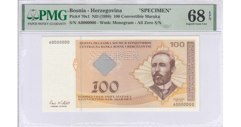 Bosnia - Herzegovina 100 Convertible Maraka 1998 P70s1 PMG68 EPQ