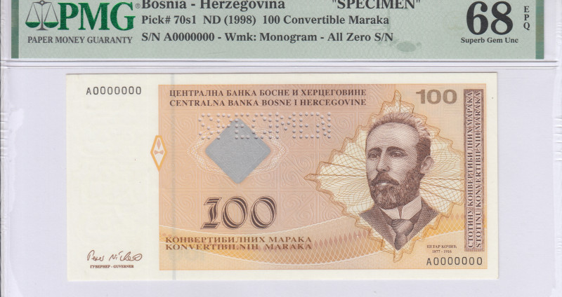 Bosnia - Herzegovina 100 Convertible Maraka 1998 P70s1 PMG68 EPQ