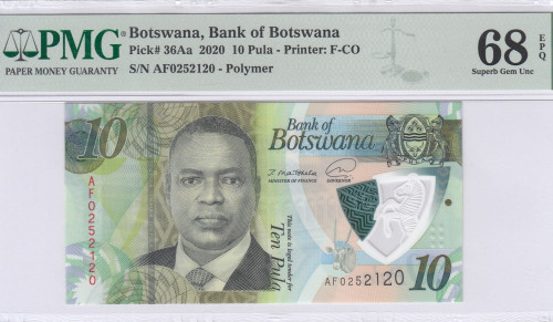 Botswana 10 Pula 2020 P36Aa PMG68 EPQ