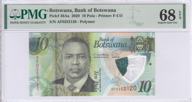 Botswana 10 Pula 2020 P36Aa PMG68 EPQ