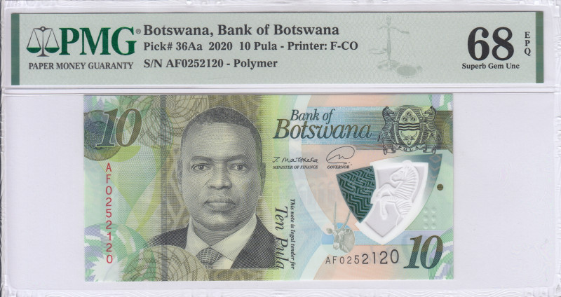 Botswana 10 Pula 2020 P36Aa PMG68 EPQ