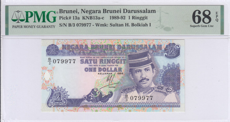 Brunei 1 Ringgit 1989 P13a PMG68 EPQ