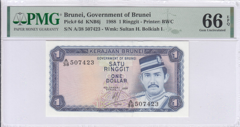 Brunei 1 Ringgit 1988 P6d PMG66 EPQ