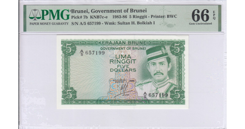 Brunei 5 Ringgit 1986 P7b PMG66 EPQ