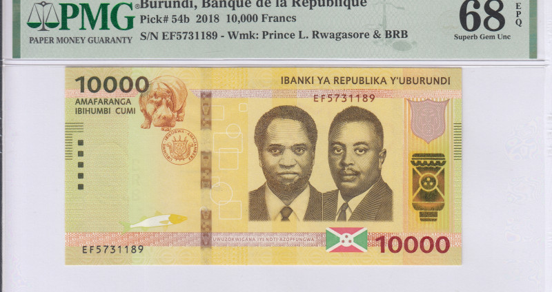 Burundi 10,000 Francs 2018 P54b PMG68 EPQ
