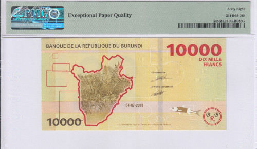 Burundi 10,000 Francs 2018 P54b PMG68 EPQ
