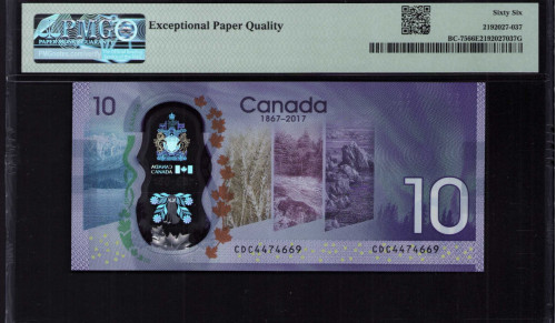 Canada 10 Dollars 2017 P112 PMG66 EPQ