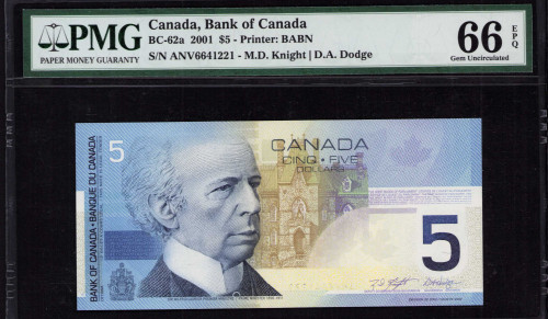 Canada 5 Dollars 2001 P101a PMG66 EPQ