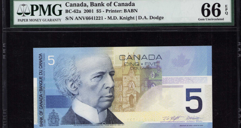 Canada 5 Dollars 2001 P101a PMG66 EPQ