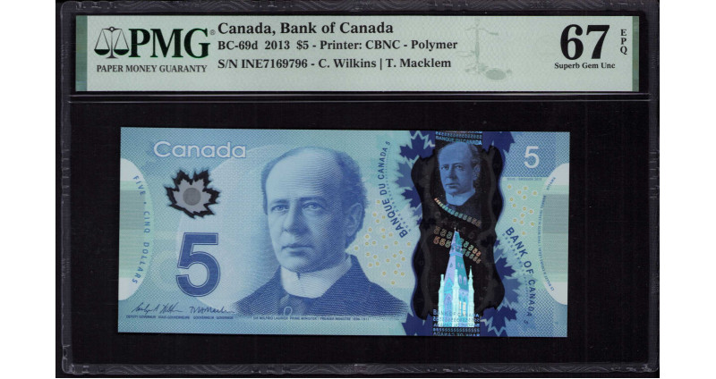 Canada 5 Dollars 2012-13 P106d PMG67 EPQ