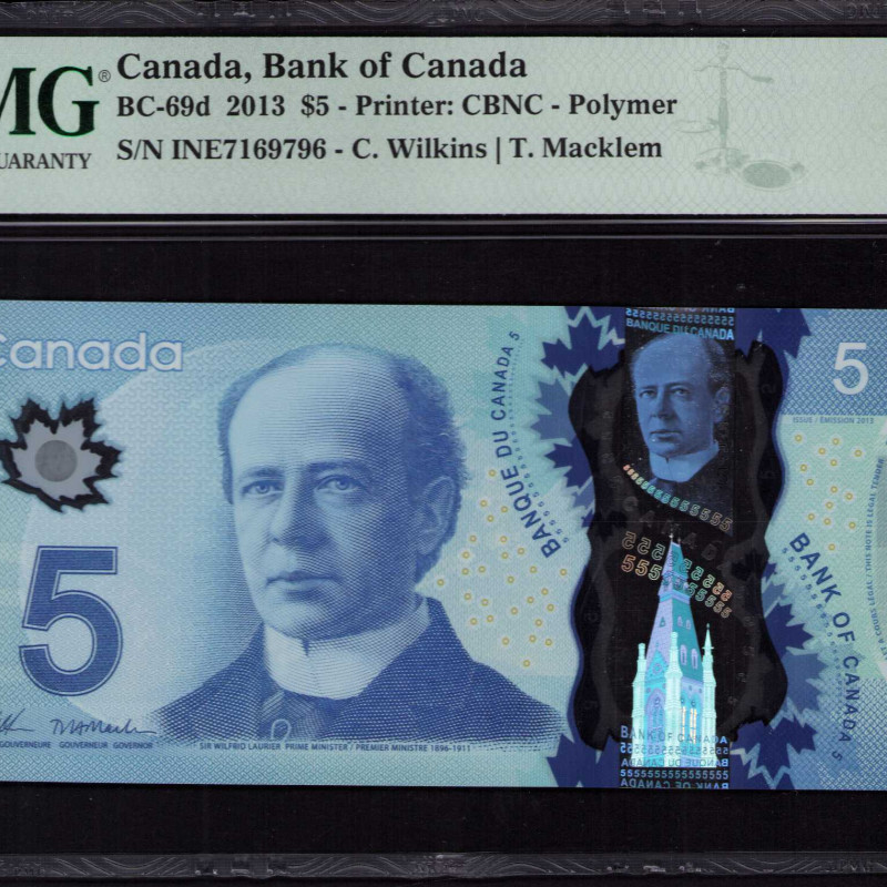 Canada 5 Dollars 2012-13 P106d PMG67 EPQ Canada 5 Dollars 2012-13 P106d PMG67 EPQ