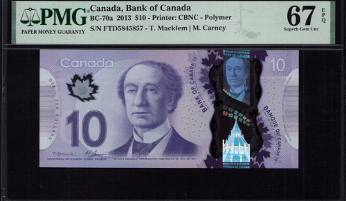 Canada 10 Dollars 2012-13 P107a PMG67 EPQ
