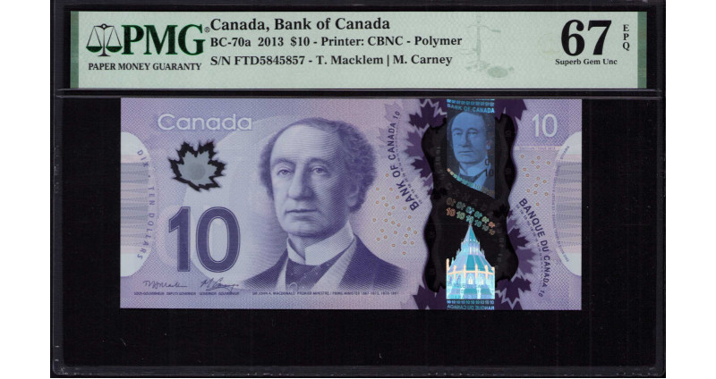 Canada 10 Dollars 2012-13 P107a PMG67 EPQ Canada 10 Dollars 2012-13 P107a PMG67 EPQ