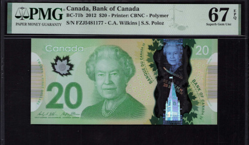 Canada 20 Dollars 2012-13 P108b PMG67 EPQ