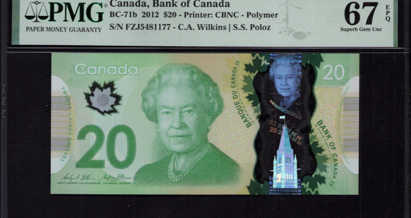 Canada 20 Dollars 2012-13 P108b PMG67 EPQ