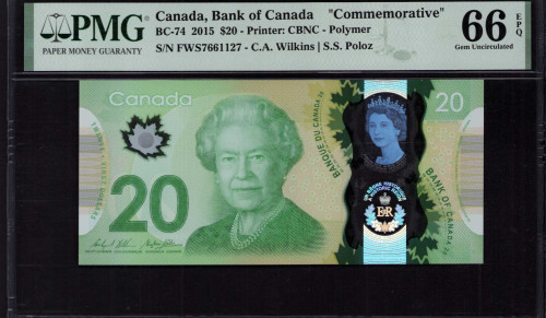 Canada 20 Dollars 2015 P111 PMG66 EPQ "Commemorative"