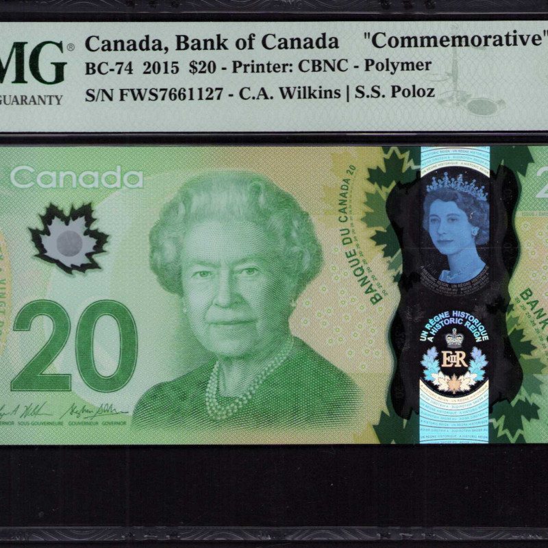 Canada 20 Dollars 2015 P111 PMG66 EPQ "Commemorative" Canada 20 Dollars 2015 P111 PMG66 EPQ "Commemorative"